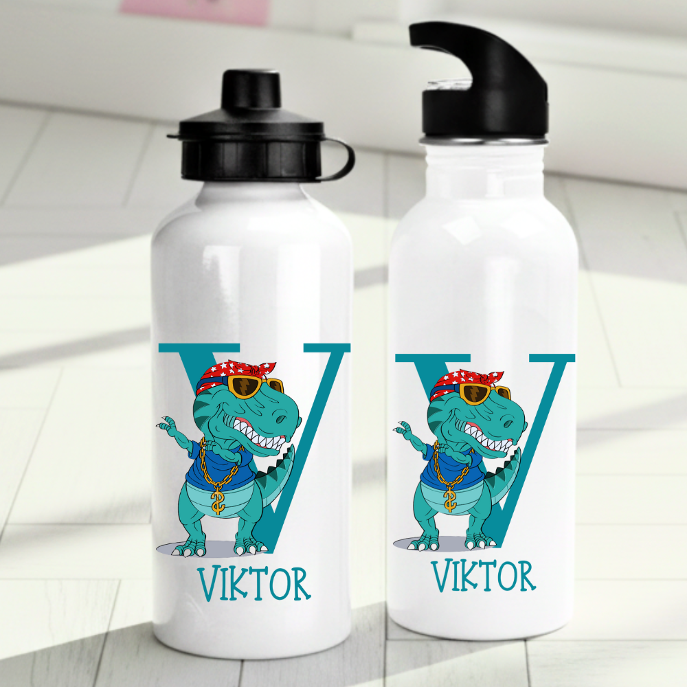 Personlig vattenflaska för barn med T-rex mönster - Vattenflaska med eget namn - DalaStil