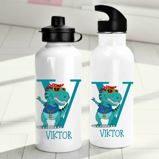 Personlig vattenflaska för barn med T-rex mönster - Vattenflaska med eget namn - DalaStil