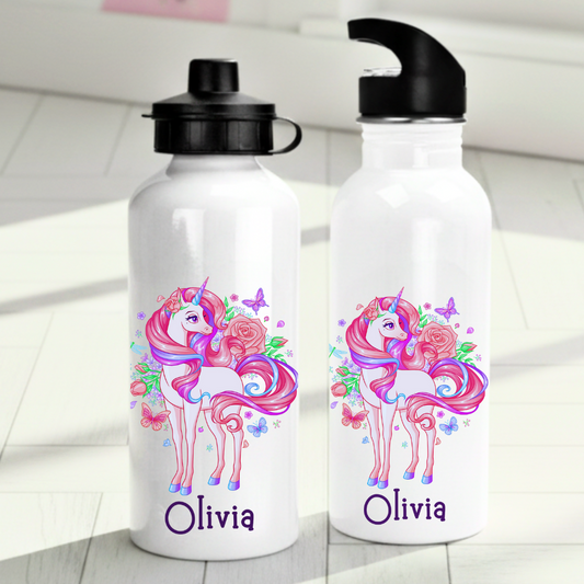 Personlig vattenflaska för barn med enhörning mönster - Vattenflaska med eget namn - DalaStil