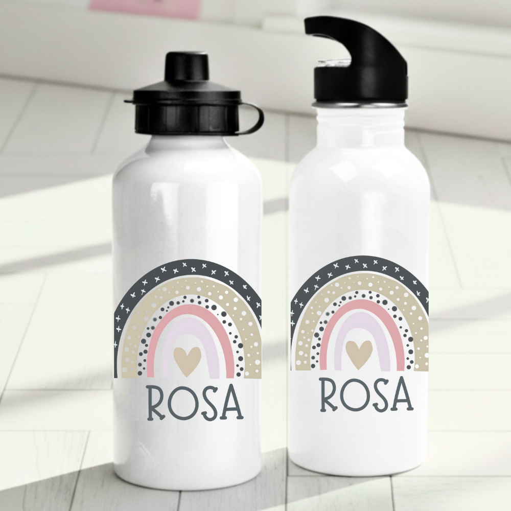 Personlig vattenflaska för barn med regnbågemotiv - Flaska med eget namn - DalaStil
