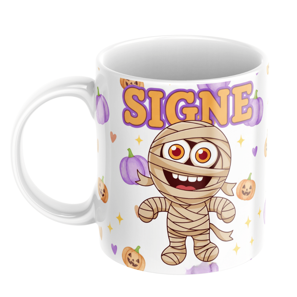 Personlig Halloweenmugg för barn ? gullig mumie med namn