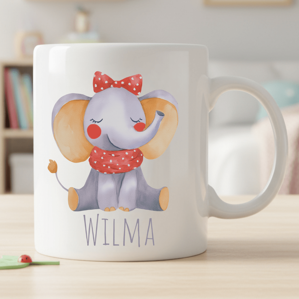 Mugg för barn med namn ? Personlig barnmugg - Elefant