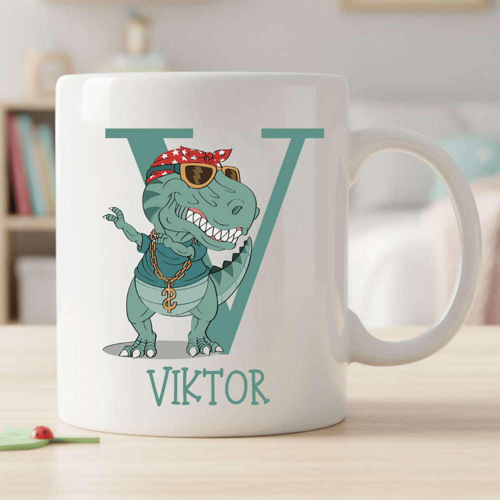 Mugg för barn med namn ? Personlig barnmugg - T - Rex