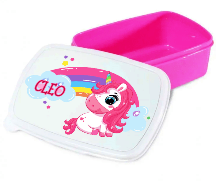 Personlig lunchlåda för barn - matlåda - lunchbox - Regnbåge med Enhörning