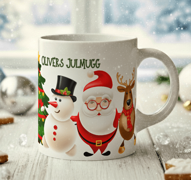 Personlig Julmugg - Tomte med Snögubbe