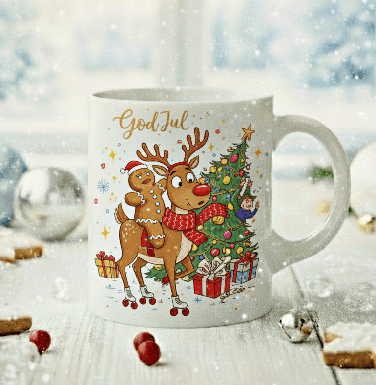 Personlig Julmugg - Rudolf och Pepparkaksgubben