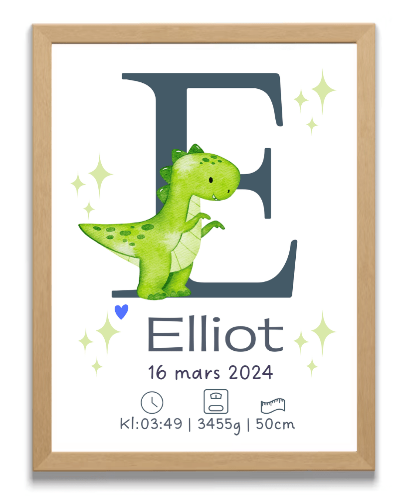Personlig doptavla Dinosaurie – Namntavla och födelseposter med namn