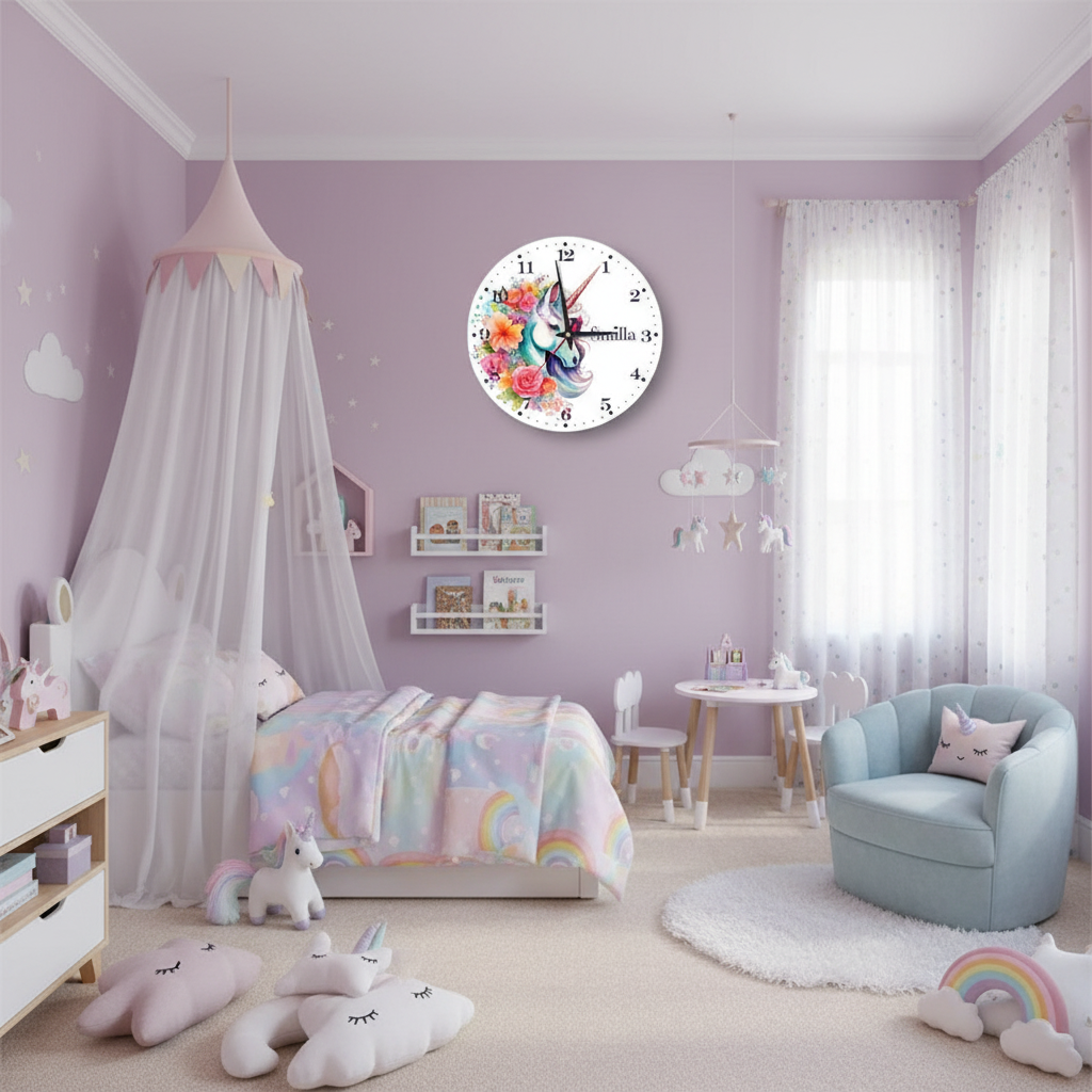 Tyst väggklocka till barnrum -Charmig Enhörning - DalaStil