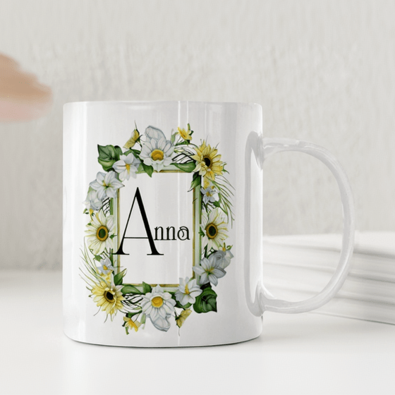 Personliga muggarBlomsterram med solrosor – Personlig mugg
