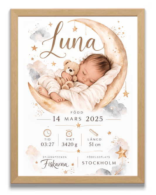 FödelseposterSöta Drömmar - Personlig födelseposter med barnets namn och födelsedata