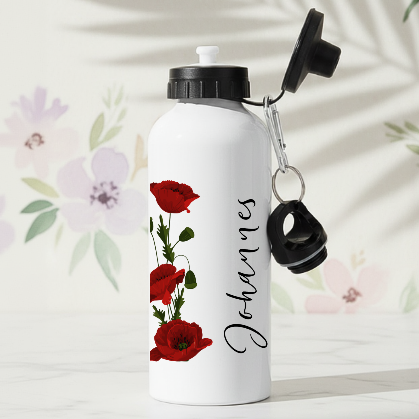 Röda vallmor - Personlig vattenflaska med namn