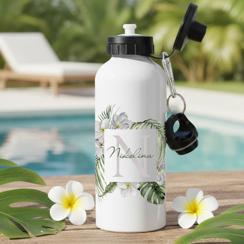 Tropiska blommor - Personlig vattenflaska med namn