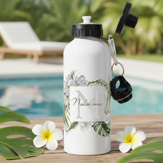 Tropiska blommor - Personlig vattenflaska med namn