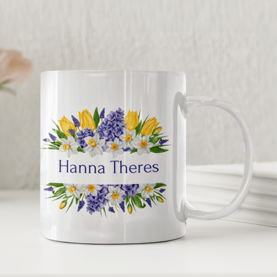 Personliga muggarVårblommor med tulipaner och narcisser – Personlig mugg