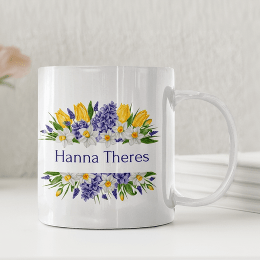 Personliga muggarVårblommor med tulipaner och narcisser – Personlig mugg