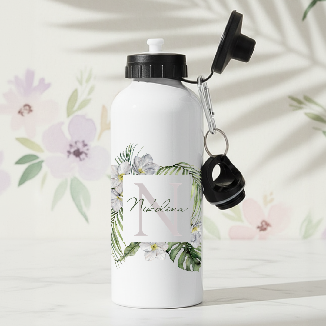 Tropiska blommor - Personlig vattenflaska med namn - DalaStil