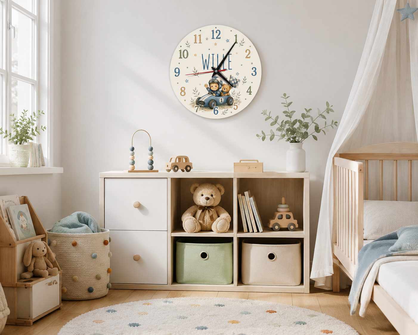Geräuschlose Wanduhr für Kinderzimmer - Racingsport