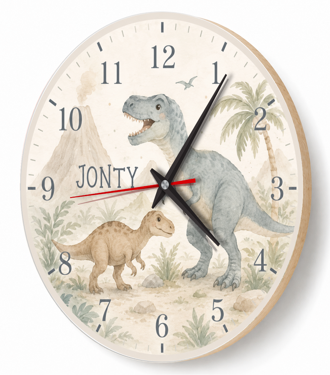 Geräuschlose Wanduhr für Kinder mit Dinosaurier-Motiv