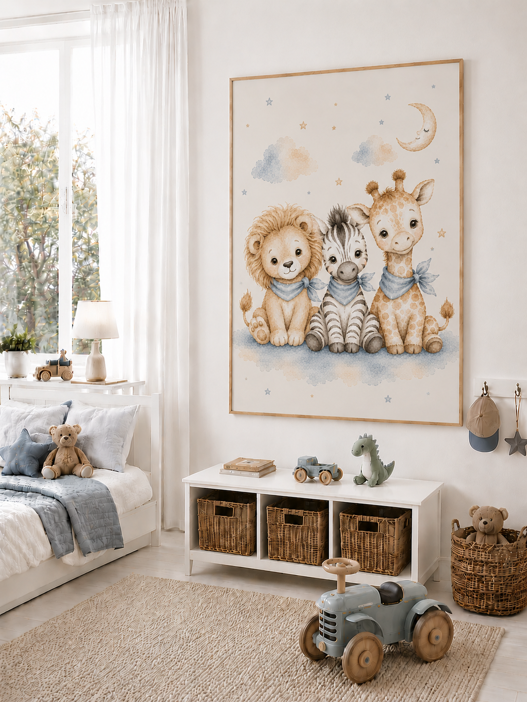 Djungelvänner barnposter – akvarell barntavla med lejon, zebra och giraff – DalaStil