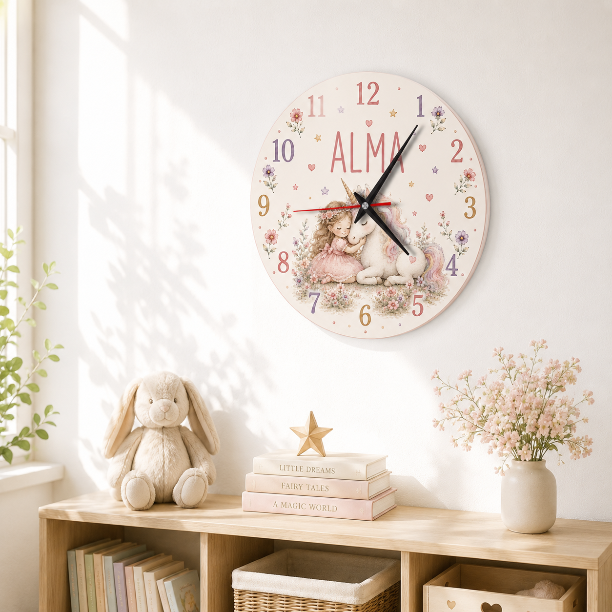 Lautlose Einhorn-Wanduhr fürs Kinderzimmer