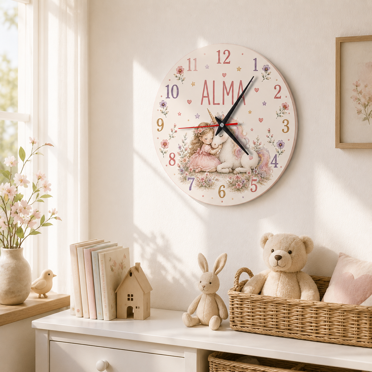 Lautlose Einhorn-Wanduhr fürs Kinderzimmer