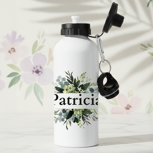 Gröna blad och eukalyptus - Personlig vattenflaska med namn