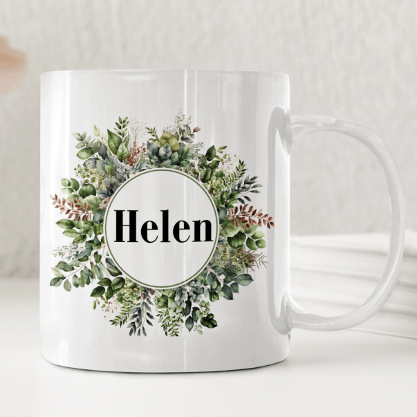 Grön bladkrans – Personlig mugg