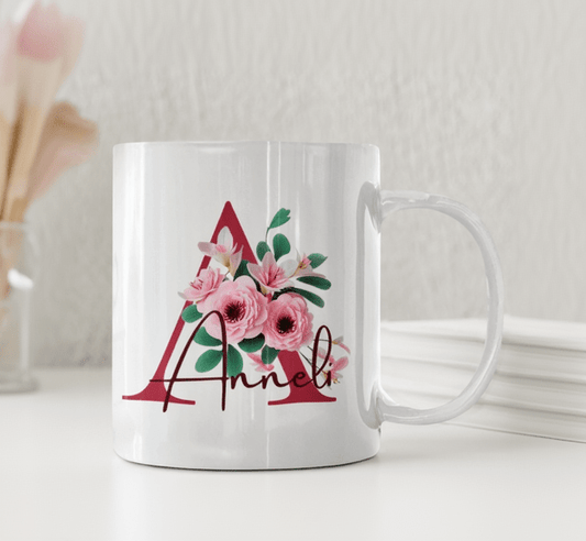 Personlig blommig mugg - Rosa blommor
