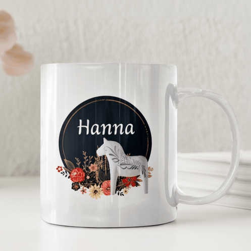 Klassisk Dalahäst med namn - Personlig mugg