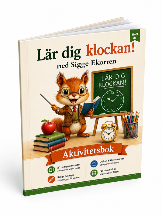 Aktivitetsbok – Lär dig klockan! med Sigge Ekorren