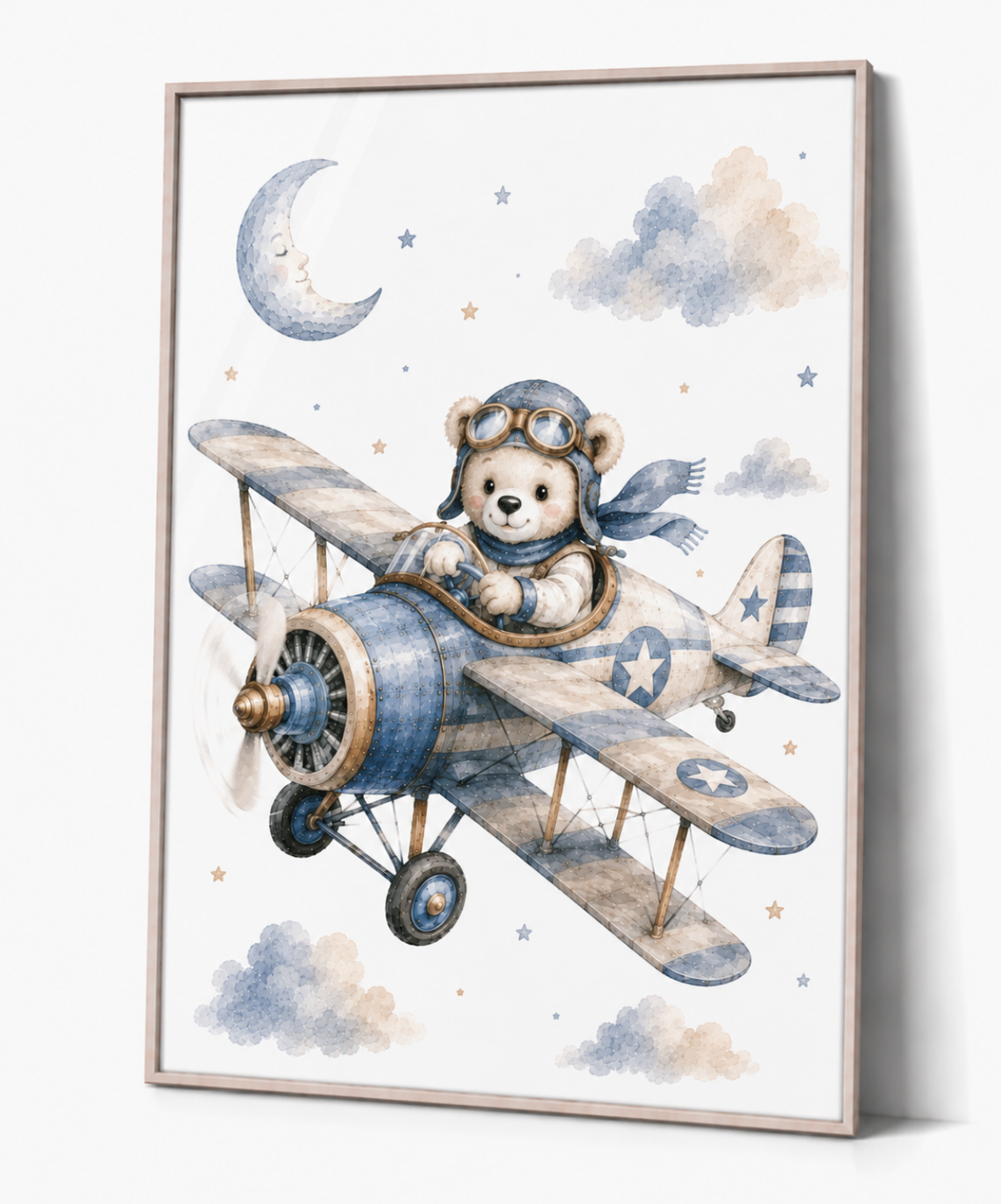 Nalle pilot barnposter – akvarell barntavla till barnrummet – DalaStil