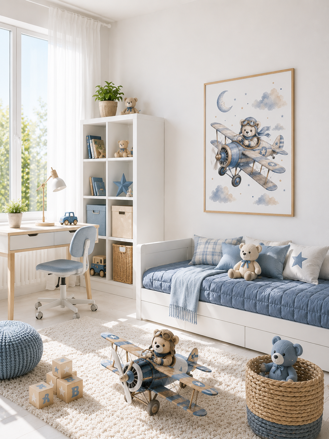 Nalle pilot barnposter – akvarell barntavla till barnrummet – DalaStil