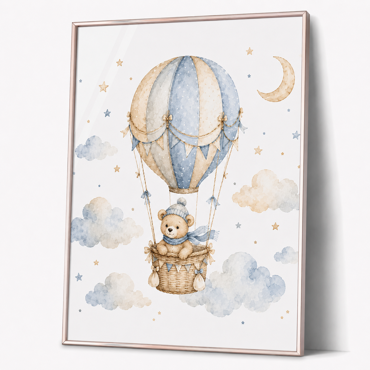 Personalisierte Kinderbilder mit Teddybär und Luftballons – 3er-Set oder einzeln erhältlich