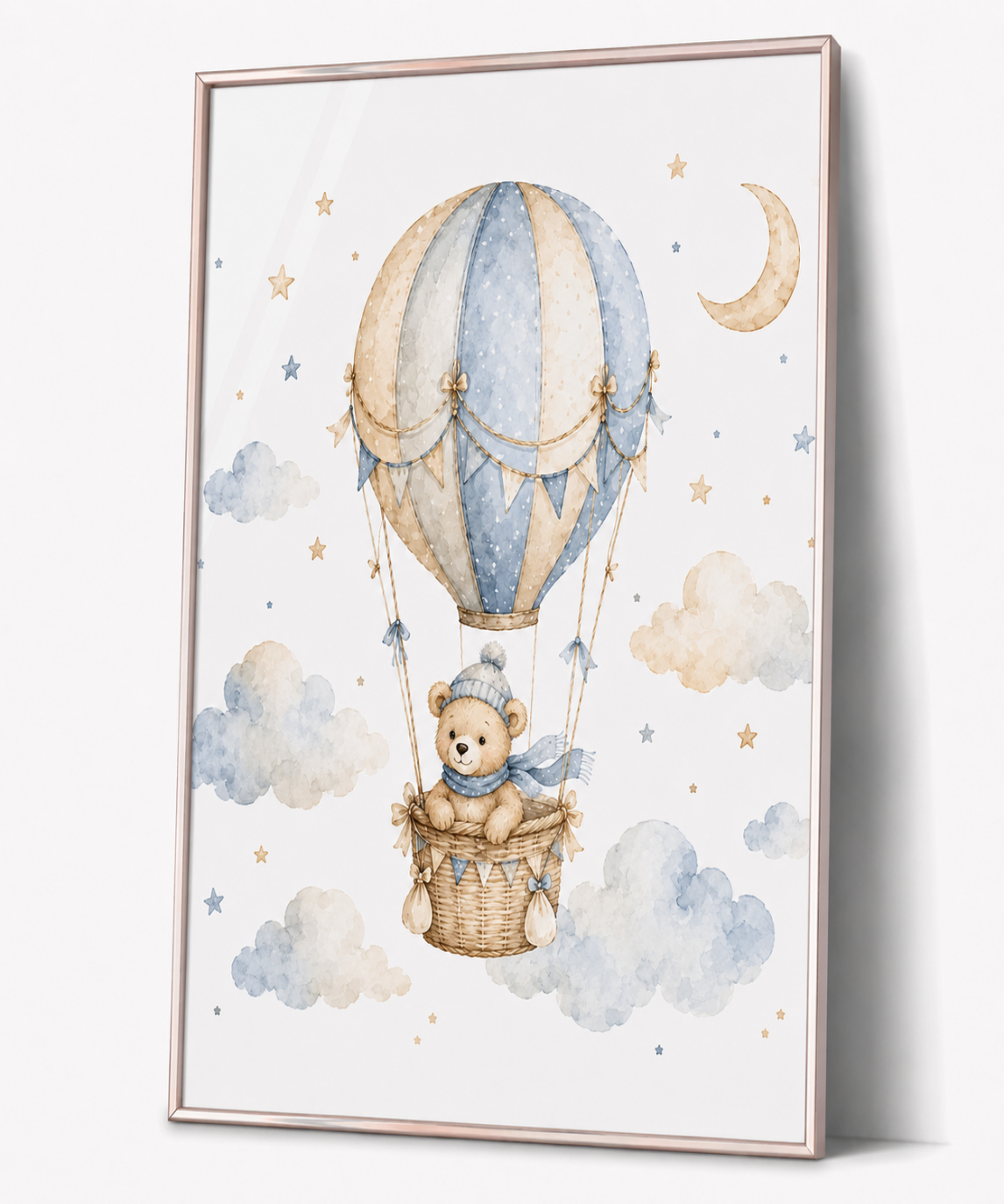 Personalisierte Kinderbilder mit Teddybär und Luftballons – 3er-Set oder einzeln erhältlich