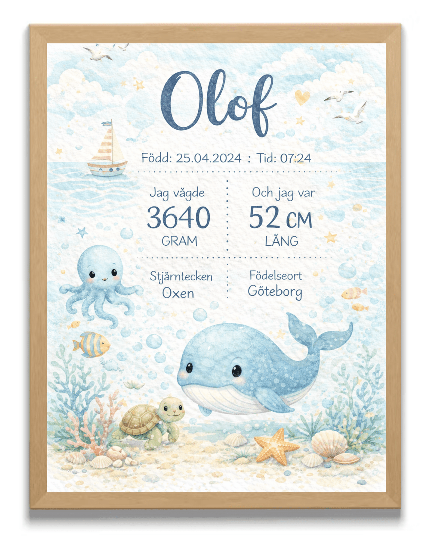 FödelsetavlaFödelsetavla - Personlig Doppresent med Havsdjur