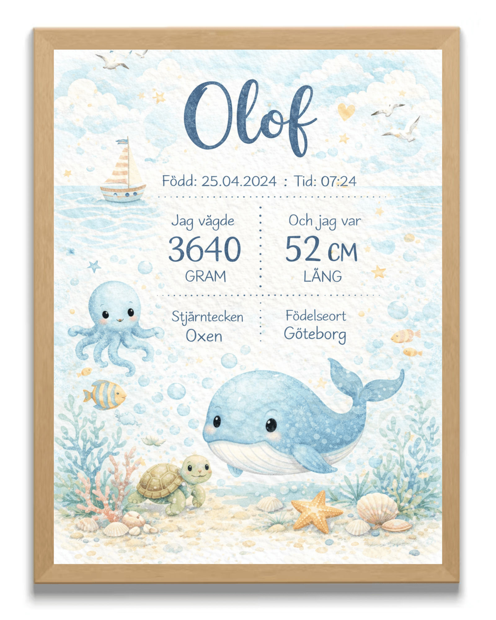 FödelsetavlaFödelsetavla - Personlig Doppresent med Havsdjur