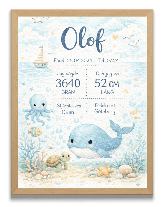 FödelsetavlaFödelsetavla - Personlig Doppresent med Havsdjur
