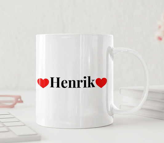 Personalisierte Namenstasse mit Herzrahmen und Namensbedeutung – einzigartiges und liebevolles Geschenk