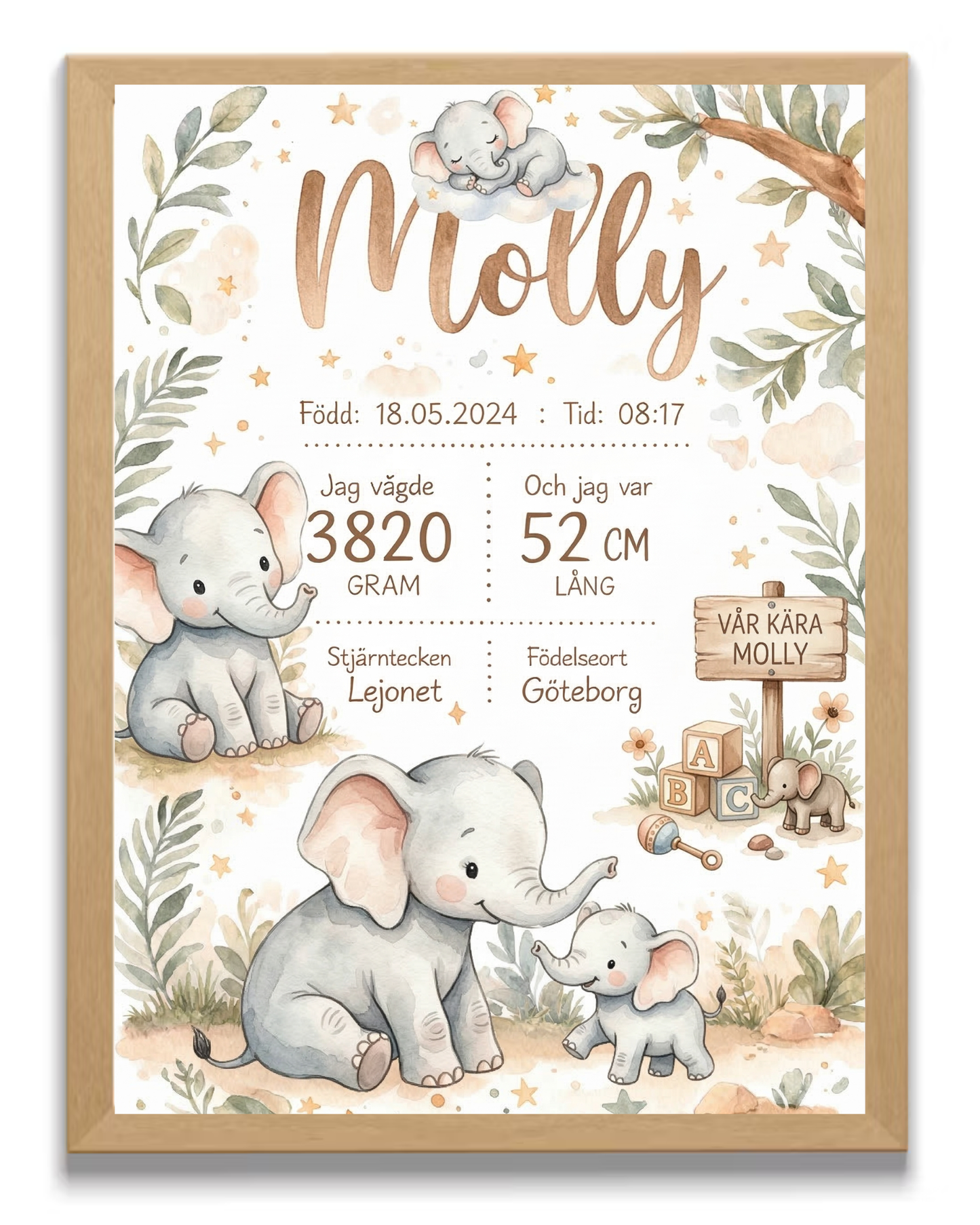 Personlig Födelsetavla -Vilda djur- välj karaktär