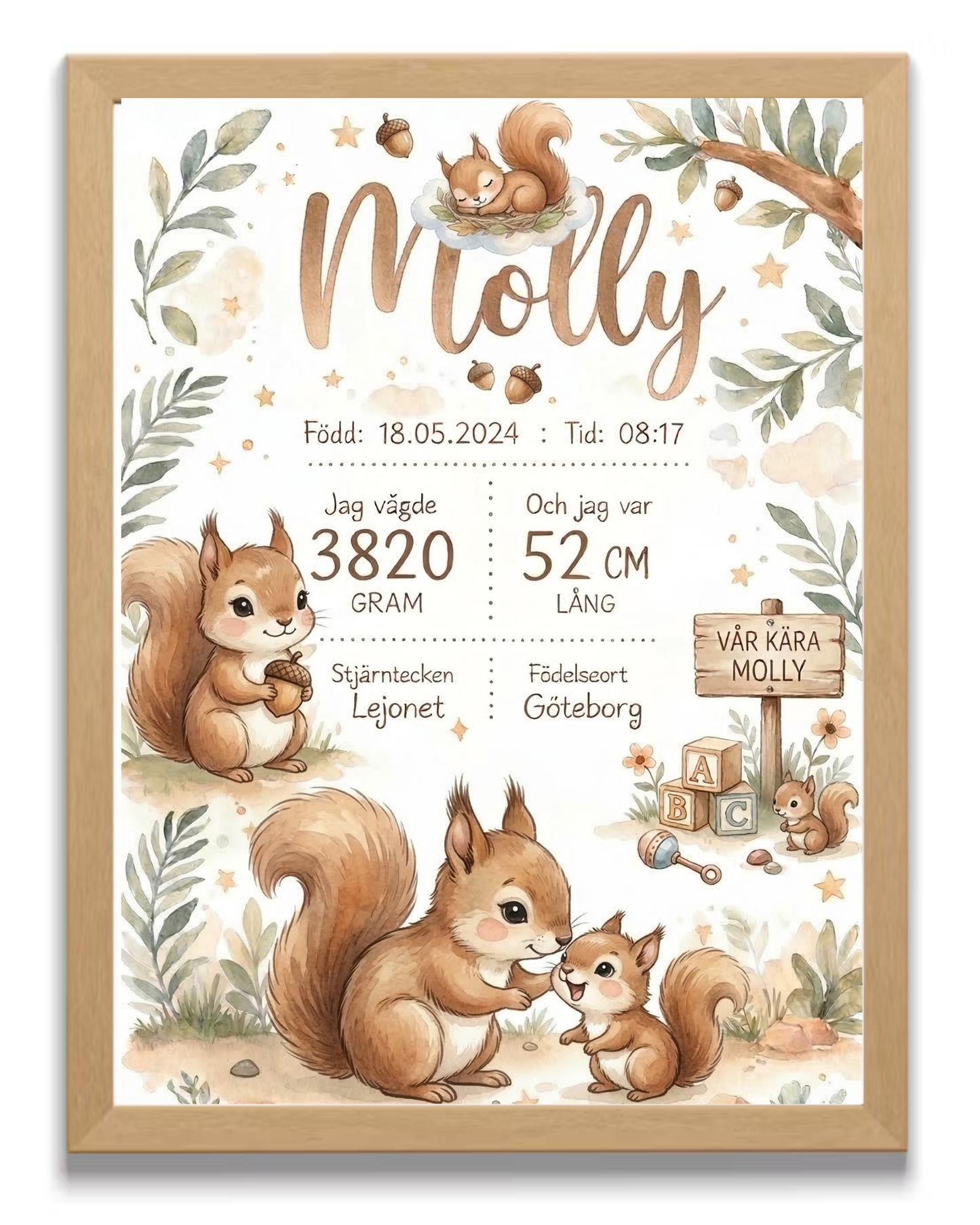 Personlig Födelsetavla -Vilda djur- välj karaktär