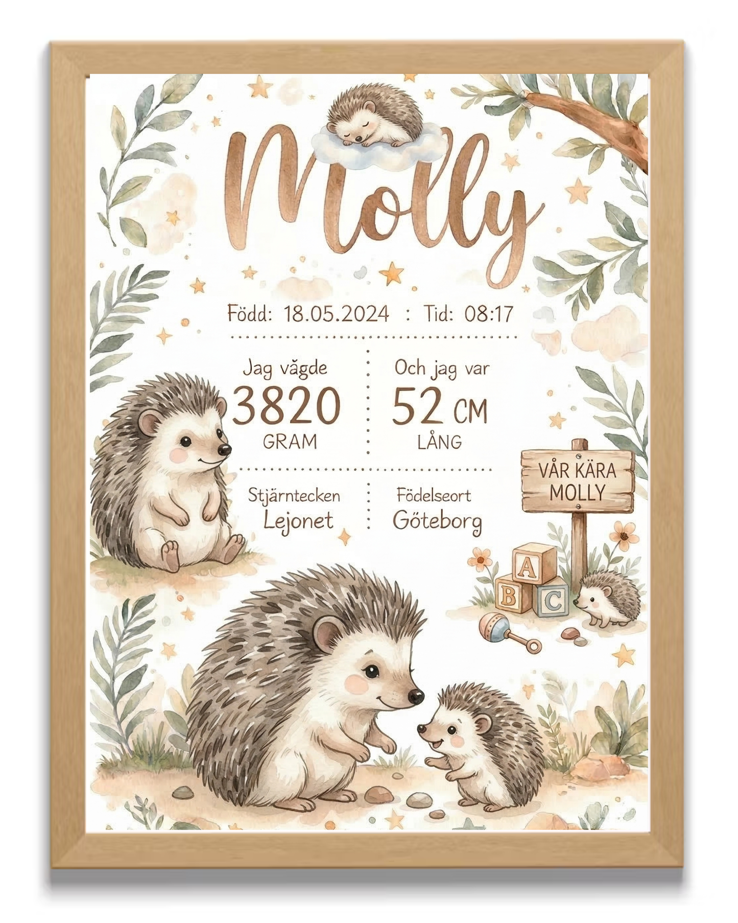 Personlig Födelsetavla -Vilda djur- välj karaktär