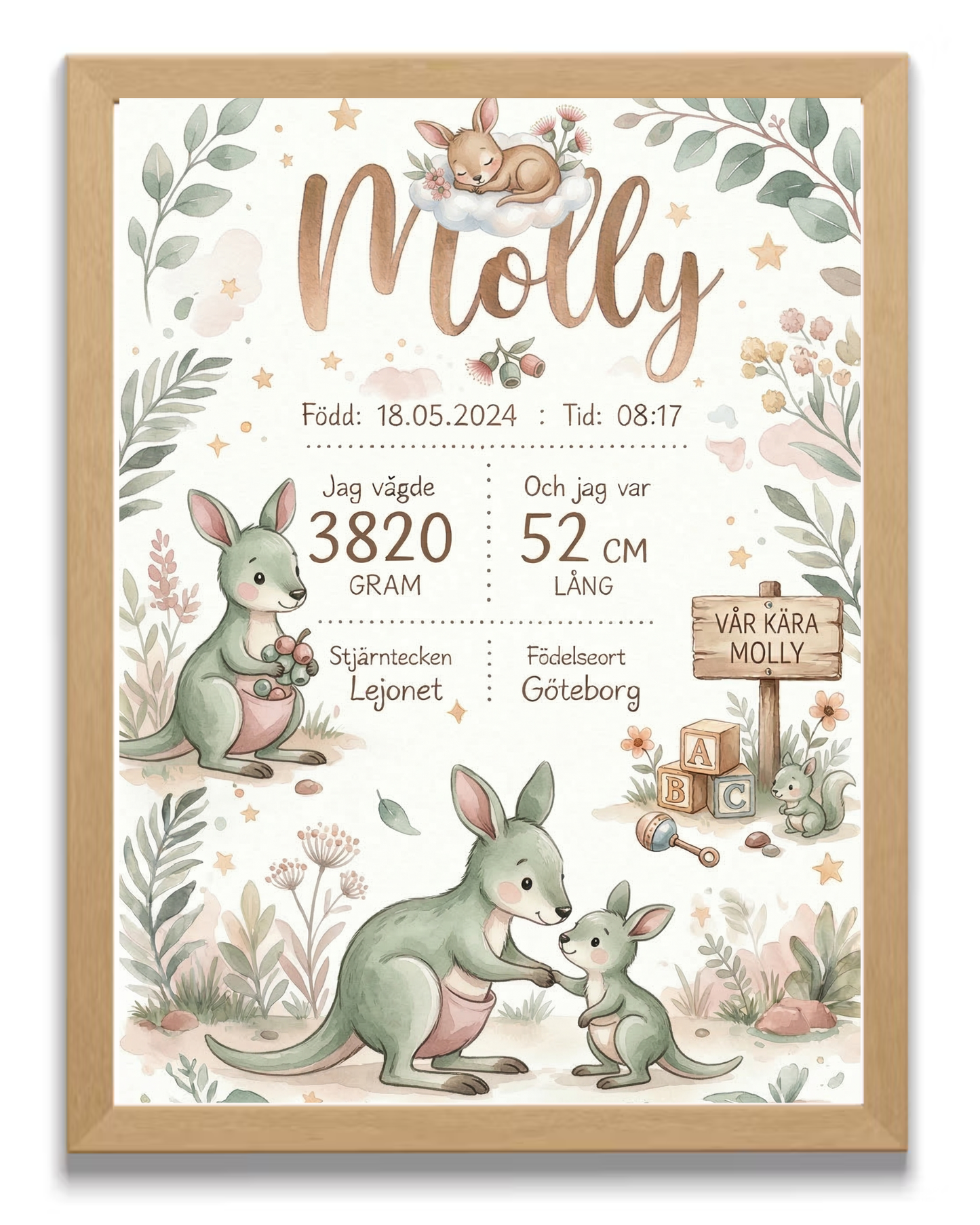 Personlig Födelsetavla -Vilda djur- välj karaktär