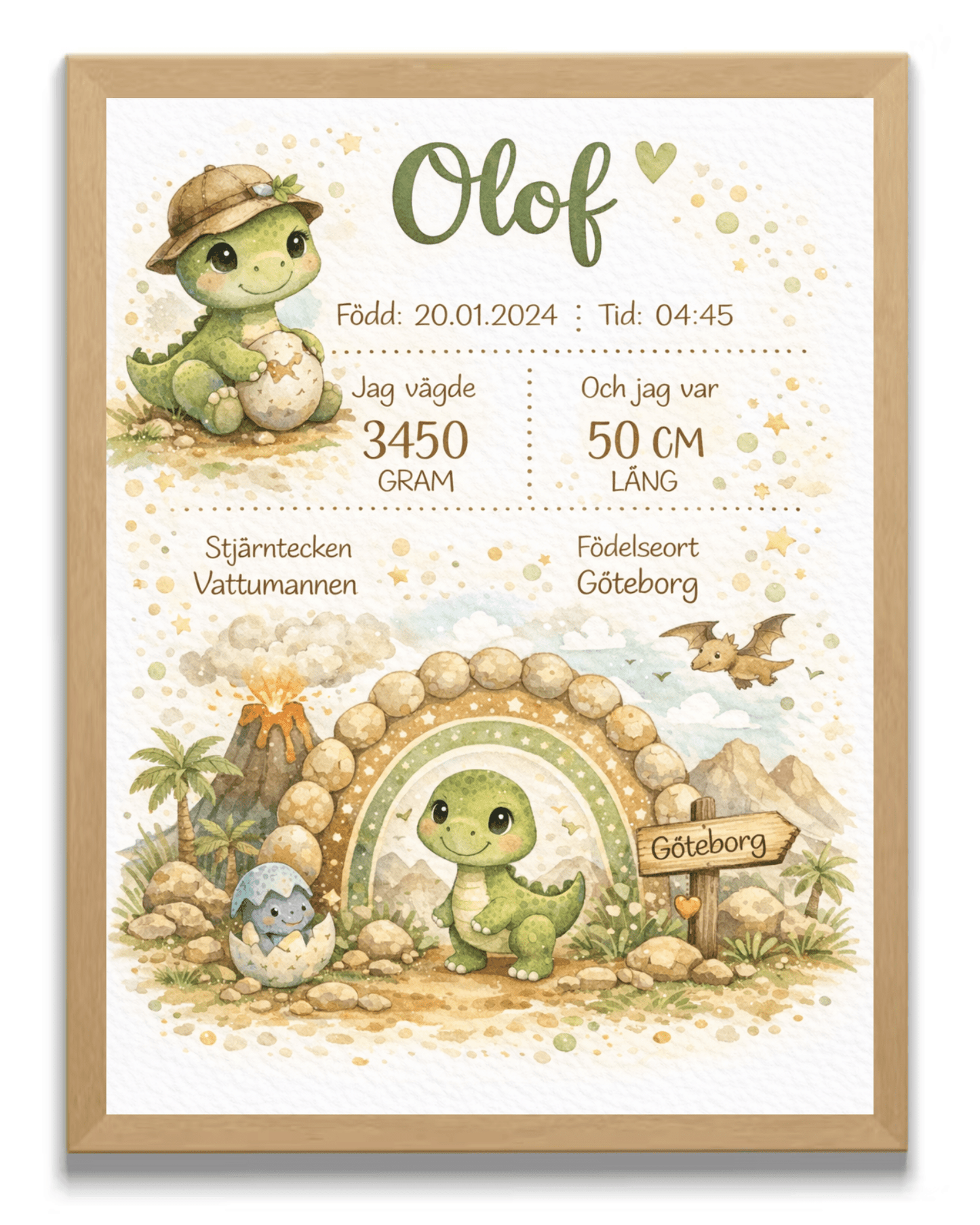 FödelsetavlaPersonlig Födelsetavla - Doppresent med Söt Dino