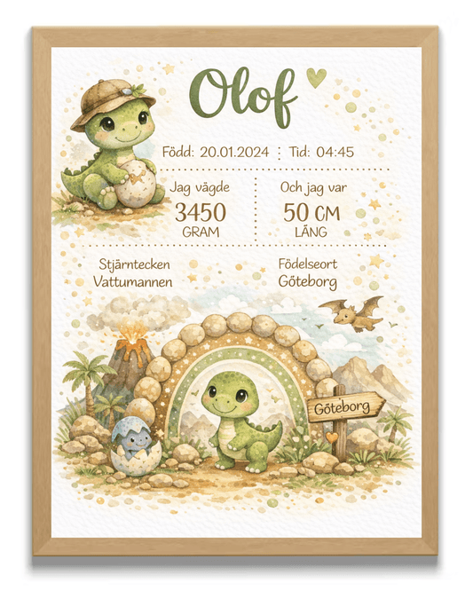 FödelsetavlaPersonlig Födelsetavla - Doppresent med Söt Dino