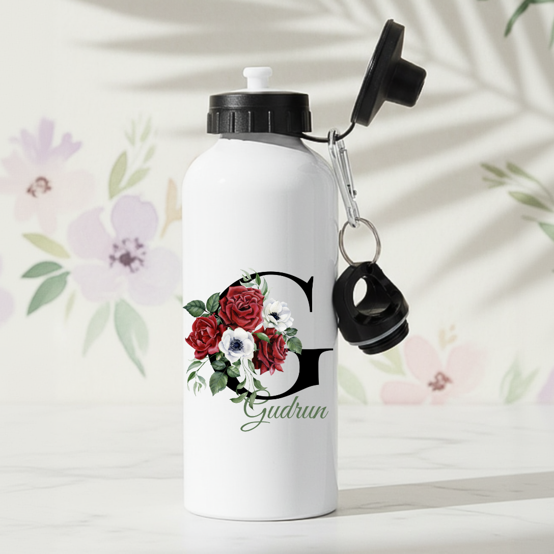 Rosor med initial - Personlig vattenflaska med namn - DalaStil
