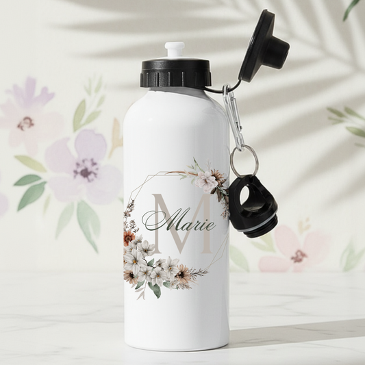 Blomsterkrans med initial - Personlig vattenflaska med namn - DalaStil