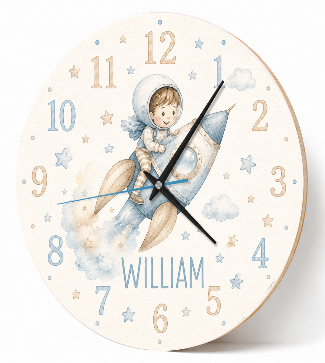 Silent wall clock for children with space rocket? Personalized children's clock for children's room