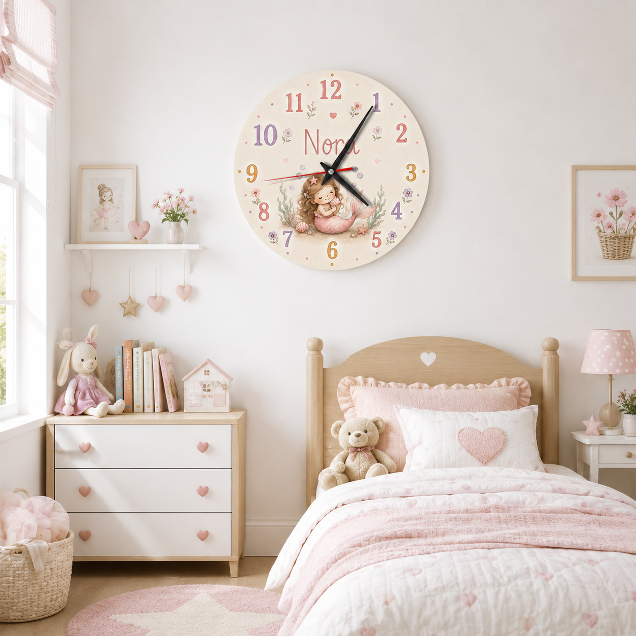 Geräuschlose Wanduhr fürs Kinderzimmer – Rosa Einhorn