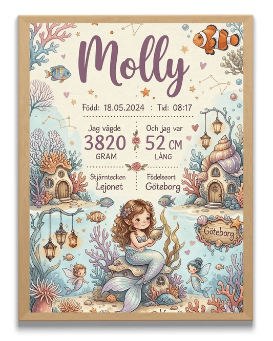 VäggdekorationPersonlig Födelsetavla - Sjöjungfru