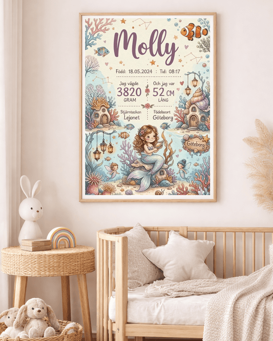 VäggdekorationPersonlig Födelsetavla - Sjöjungfru